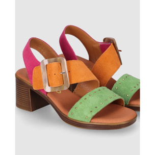 Sandalias de Serraje - Multi-Naranja - Tacón: 6 cm