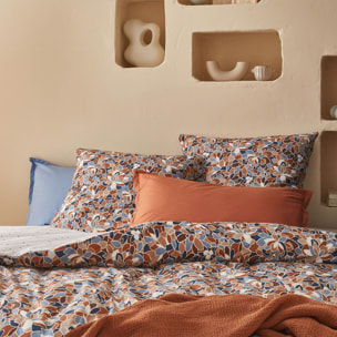 Housse de couette imprimée en percale de coton, CYCLADES, Orange et bleu