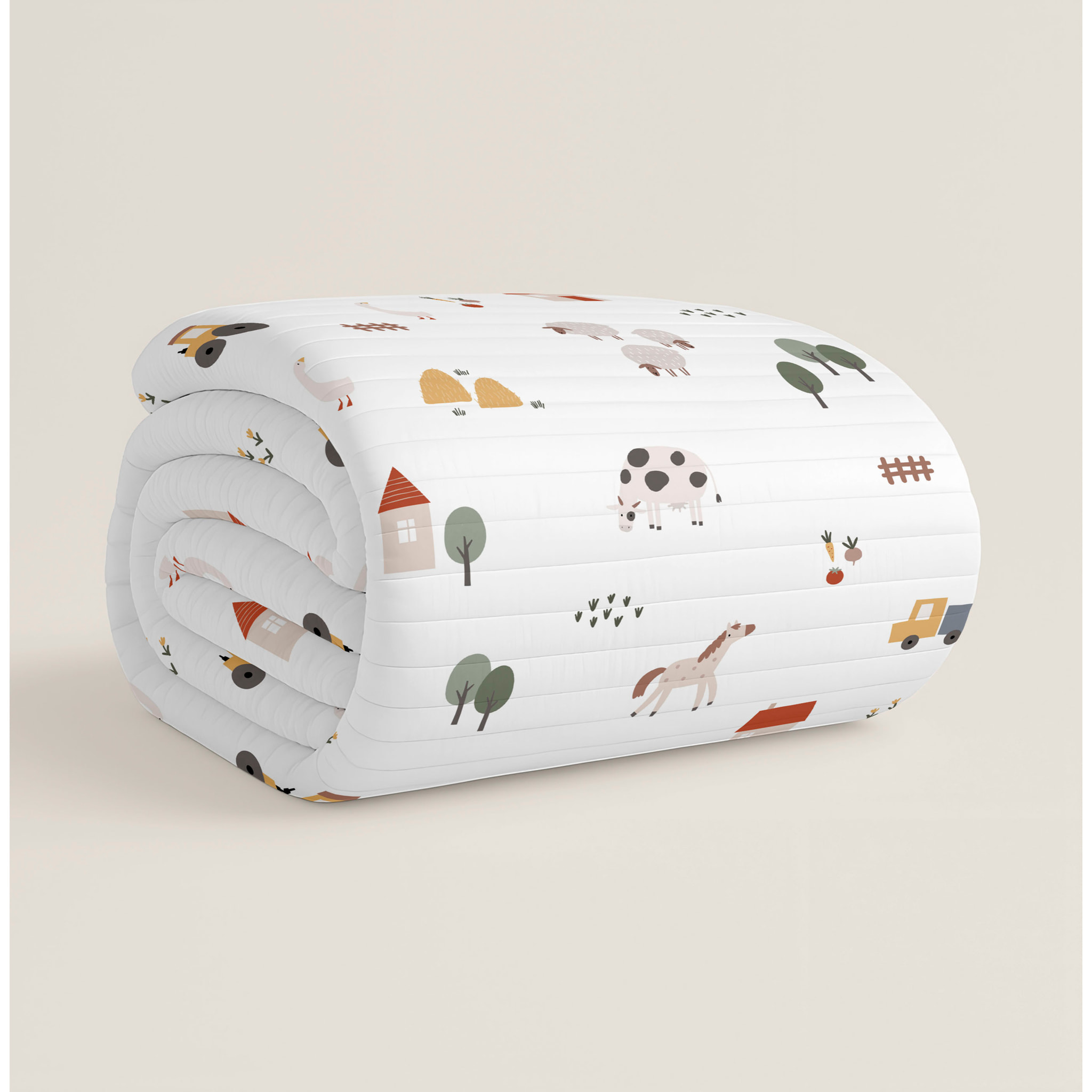 Cool Kids - Colcha Bouti Estampada - Reversible - Infantil - 100% Algodón - Cuna - Farm Life