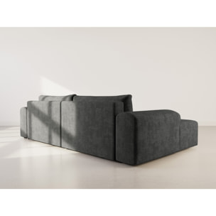Rebecca - canapé d'angle gauche 4 places convertible avec coffre en velours texturé - Gris Anthracite