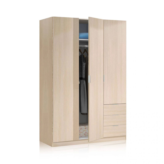 Armario de 3 puertas y 3 cajones en roble 121x180 cm Low Cost Roble