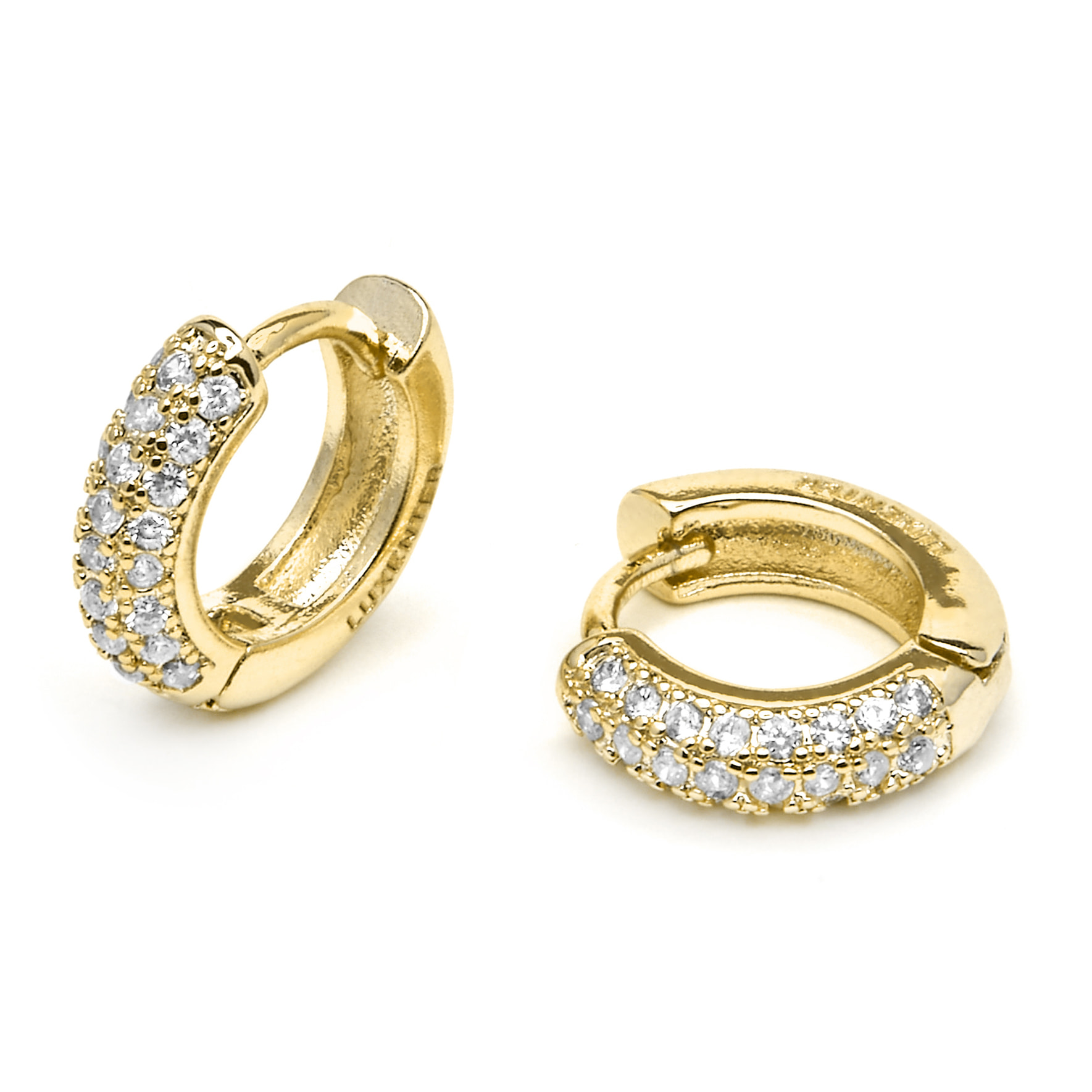 Pendientes de 9mm de diámetro acabado oro amarillo de 18k y Circonita Brillante
