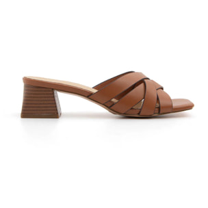 Sabot cross-band con tacco quadrato - MARRONE