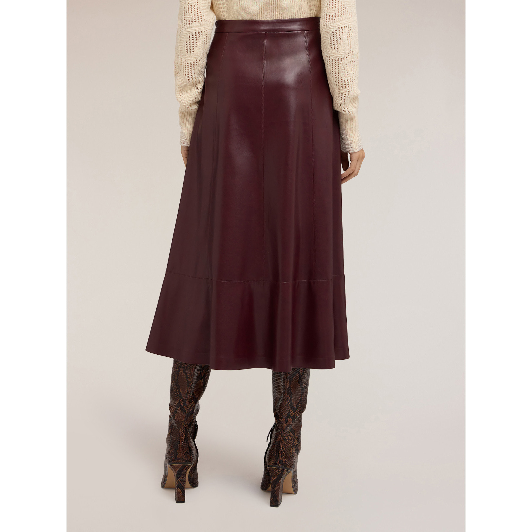 Motivi - Gonna midi acampanada en tejido revestido - Burgundy