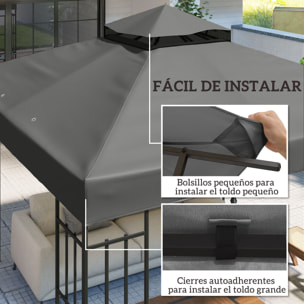 Techo de Repuesto para Cenador, 3x3 m, Cubierta de Repuesto con Techo Doble, Orificios de Drenaje y Protección UPF30+, SOLO Toldo de Recambio para Pabellón Gazebo, Gris Oscuro