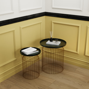 Tables d'appoints rondes en métal bleu gris et laiton (lot de 3) - Palombe