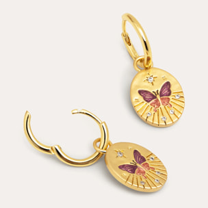 Pendientes Medallion Butterfly Rose Baño Oro