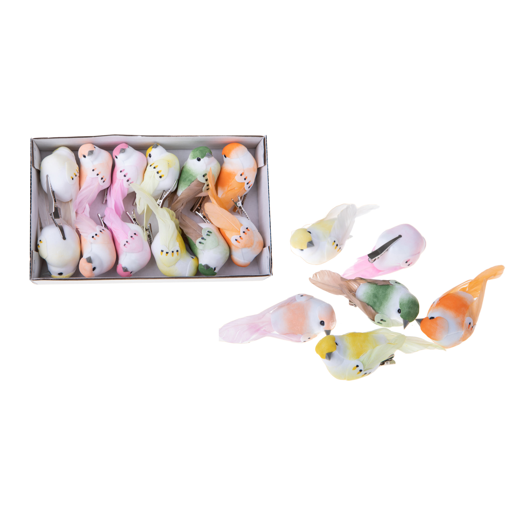 Uccellino con clip, 12 Pezzi. Larghezza 10 Cm - Pezzi 2 - 23X10X4,5cm - Colore: Altro  - Bianchi Dino - Articoli Primaverili E Pasquali