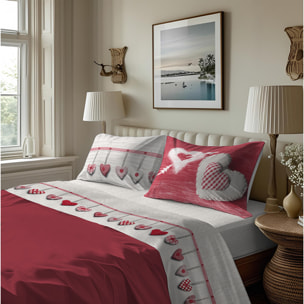 Completo letto in flanella cuore appeso rosso