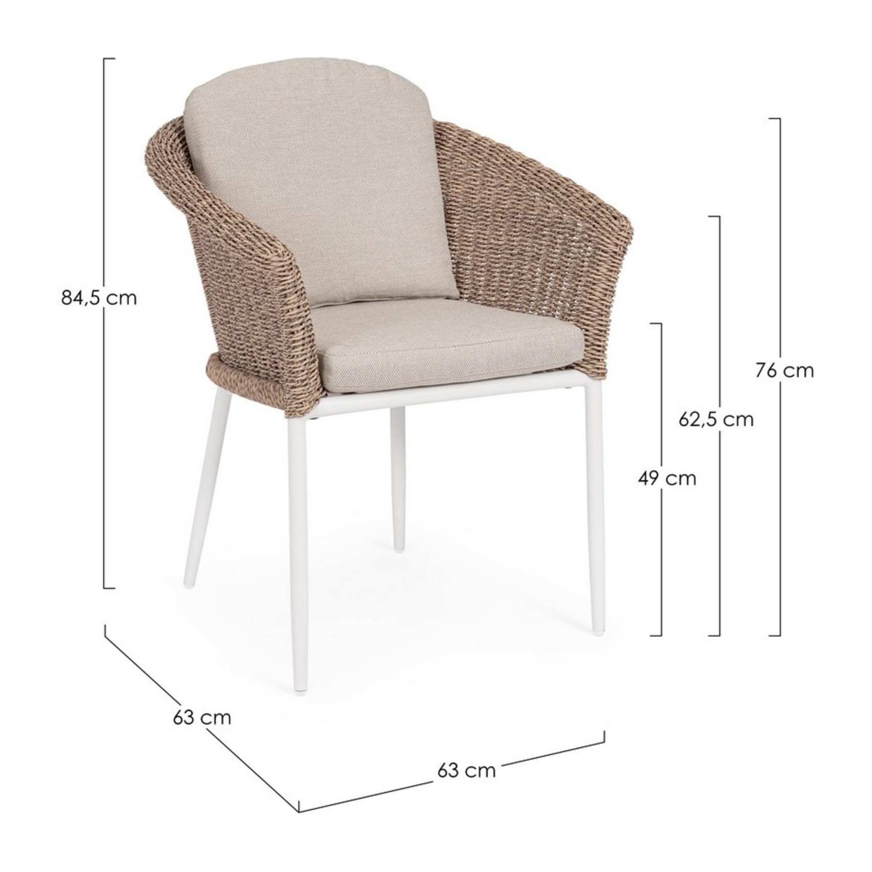 Set 2 sedie da giardino JAVEA in fibra sintetica con cuscini e gambe in alluminio bianco