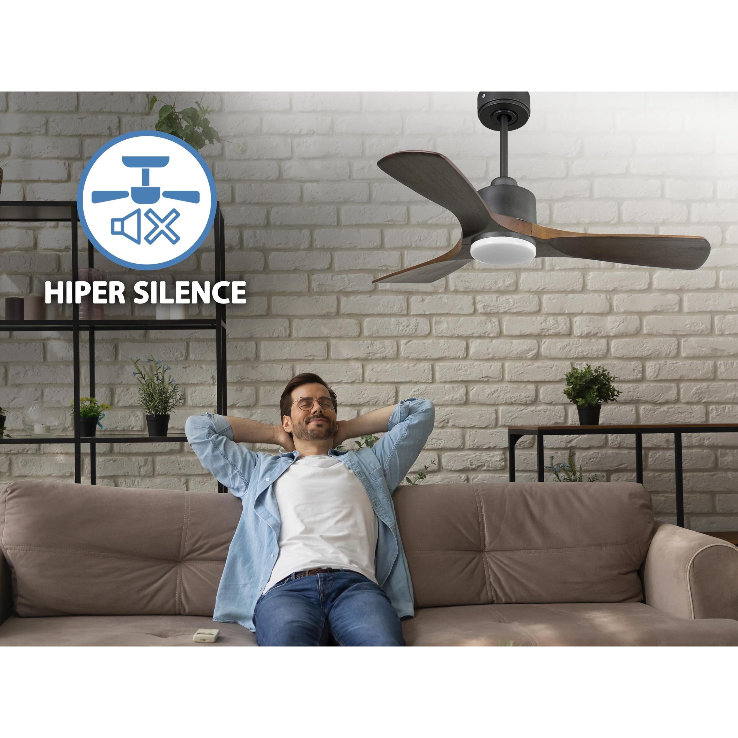 Ventilateur de plafond Réversible  Thermostat Dimmable Wifi Moteur à courant continu Toits en pente Télécommande Lumière à trois tons Hypersilence Mémoire
