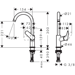 Mitigeur de lavabo 210 bec haut sans tirette ni vidage chromé Logis