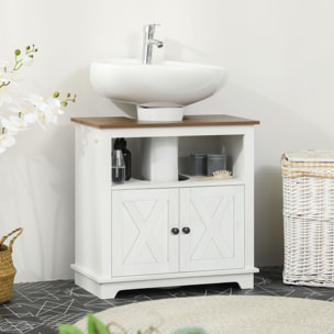 Mueble para Debajo del Lavabo de Madera Armario de Baño de Suelo Mueble Bajo Lavabo de Pie con 2 Puertas y Estante 60x30x60 cm Blanco