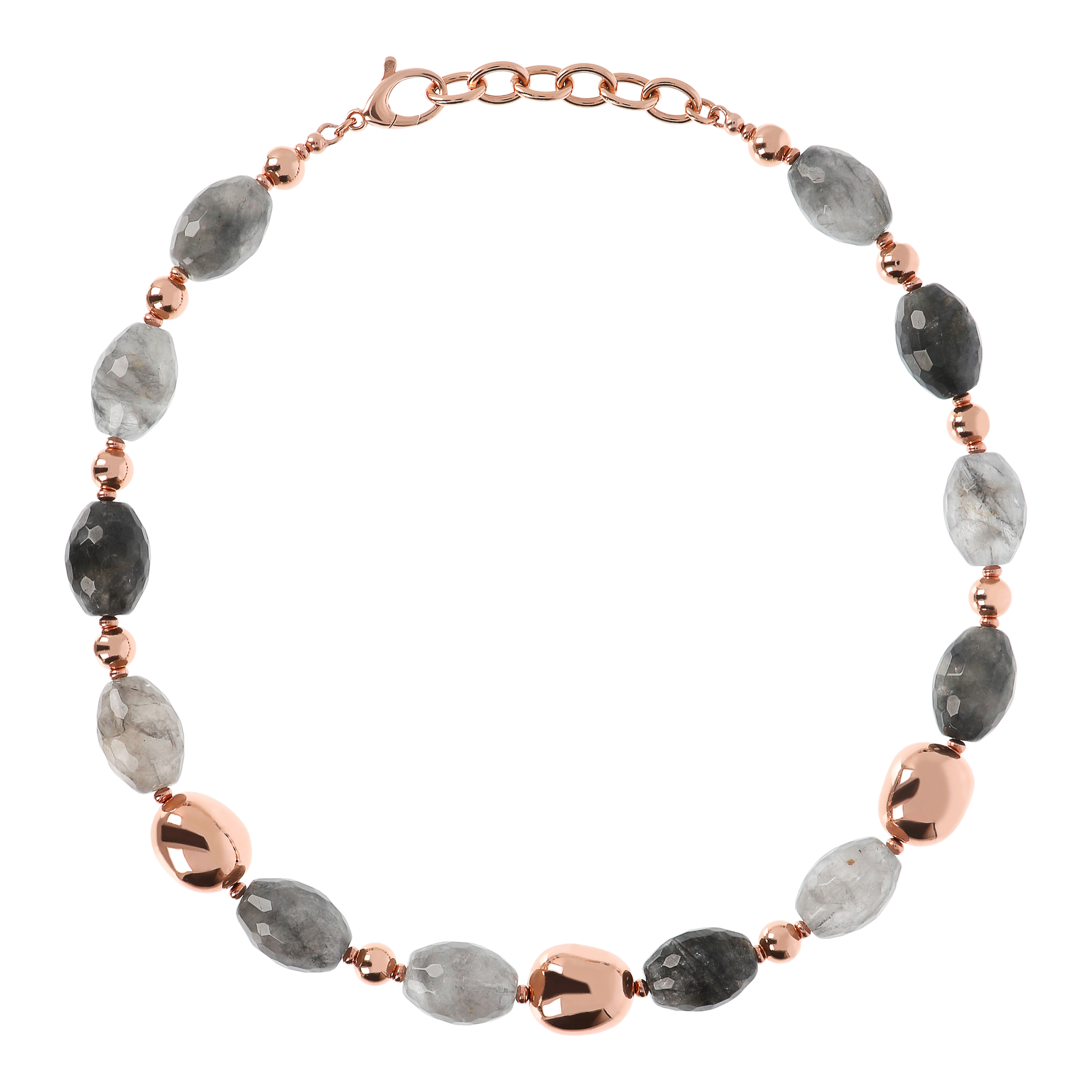 Collana Girocollo con Quarzo Grigio e Pepite Golden Rosé