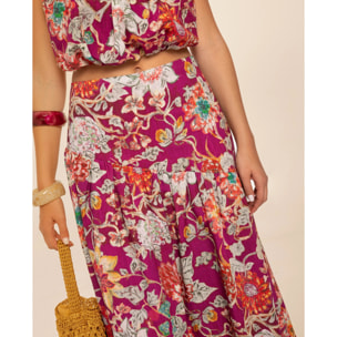 Falda midi con canesú y fruncidos