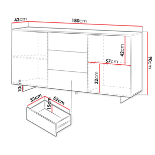 Canterbury - buffet bas - beige - 3 tiroirs et 2 portes - 180 cm - Beige