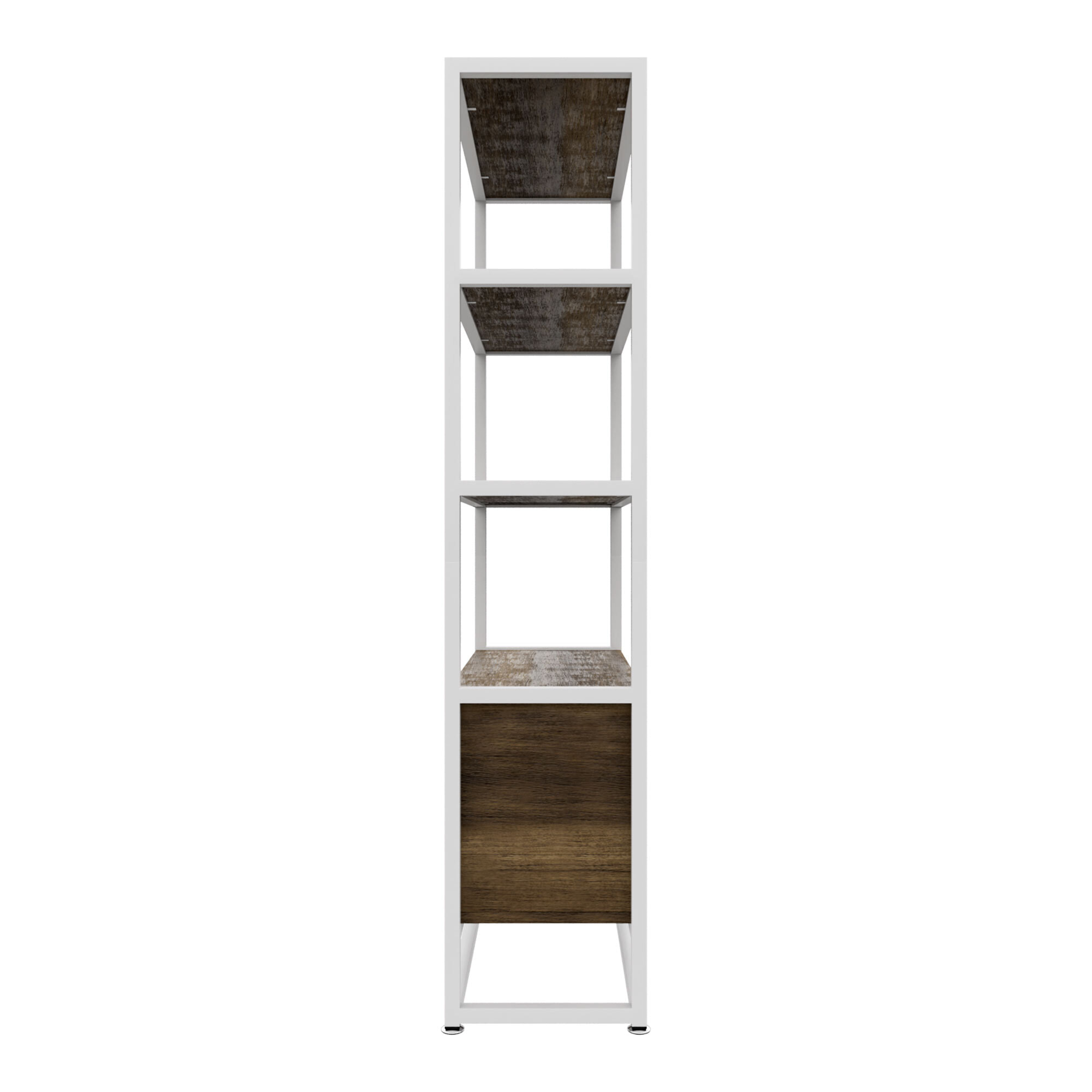 Edo - Scaffale Libreria a Muro 76x162,5x33,5 cm 3 Ripiani con Mobiletto 2 Ante in Legno Oak Struttura in Metallo Bianco