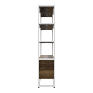 Edo - Scaffale Libreria a Muro 76x162,5x33,5 cm 3 Ripiani con Mobiletto 2 Ante in Legno Oak Struttura in Metallo Bianco