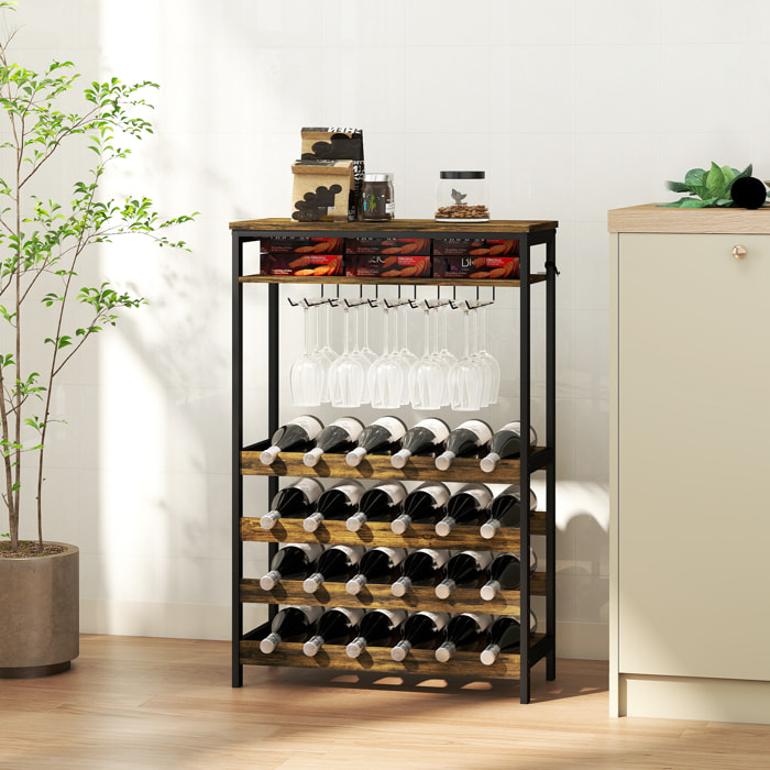 Botellero Vino para 24 Botellas Botellero Industrial con Soporte para Copas y Estante Abierto para Salón Comedor 66x30x100,3 cm Marrón Rústico