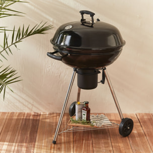 Barbecue charbon de bois Ø57cm - Georges - Noir émaillé. barbecue avec aérateurs. émaillé. fumoir. récupérateur de cendres