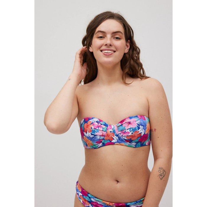 Top bikini in piqué floreale per coppe C e D