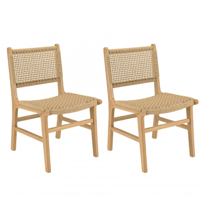 VALERIA - Lot de 2 chaises jardin teck naturel rotin synthétique beige