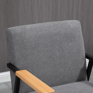 Butaca de Salón Sillón Decorativa Moderna Tapizado en Poliéster con Reposabrazos de Madera y Patas de Acero para Cocina Oficina Dormitorio 64,5x70x83,5 cm Gris