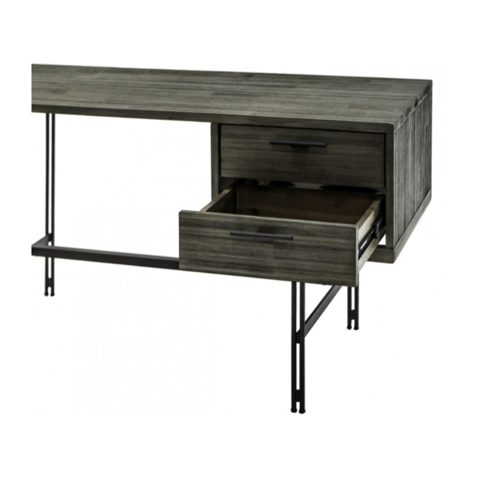 Bureau avec rangements en bois massif cendré et métal noir - BELLAGIO