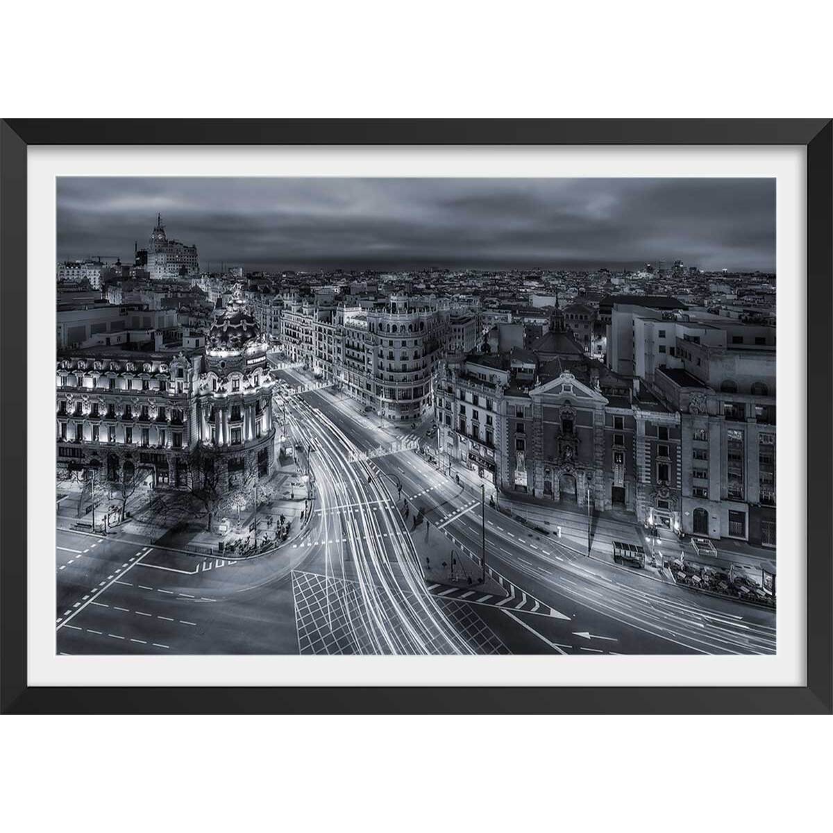 Affiche madrid city lights Affiche sous cadre noir