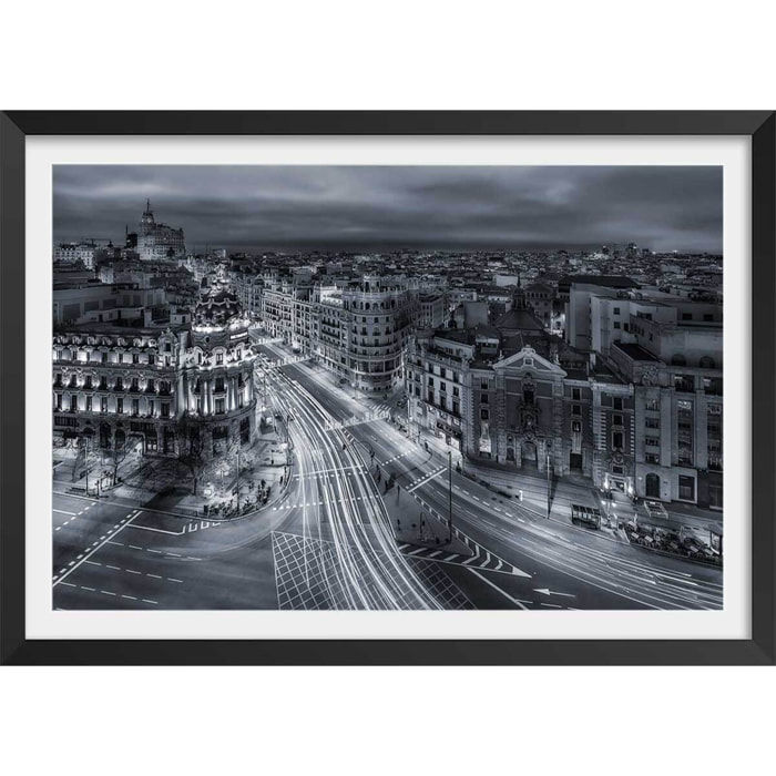 Affiche madrid city lights Affiche sous cadre noir