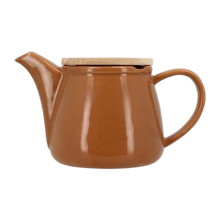 Théière en grès noisette avec couvercle en bois 500ml ANNA