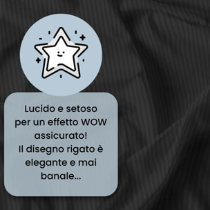 PARURE COPRIPIUMINO SATIN STRIPES, 100% Raso di Poliestere, Made in Italy, No Stiro - NERO