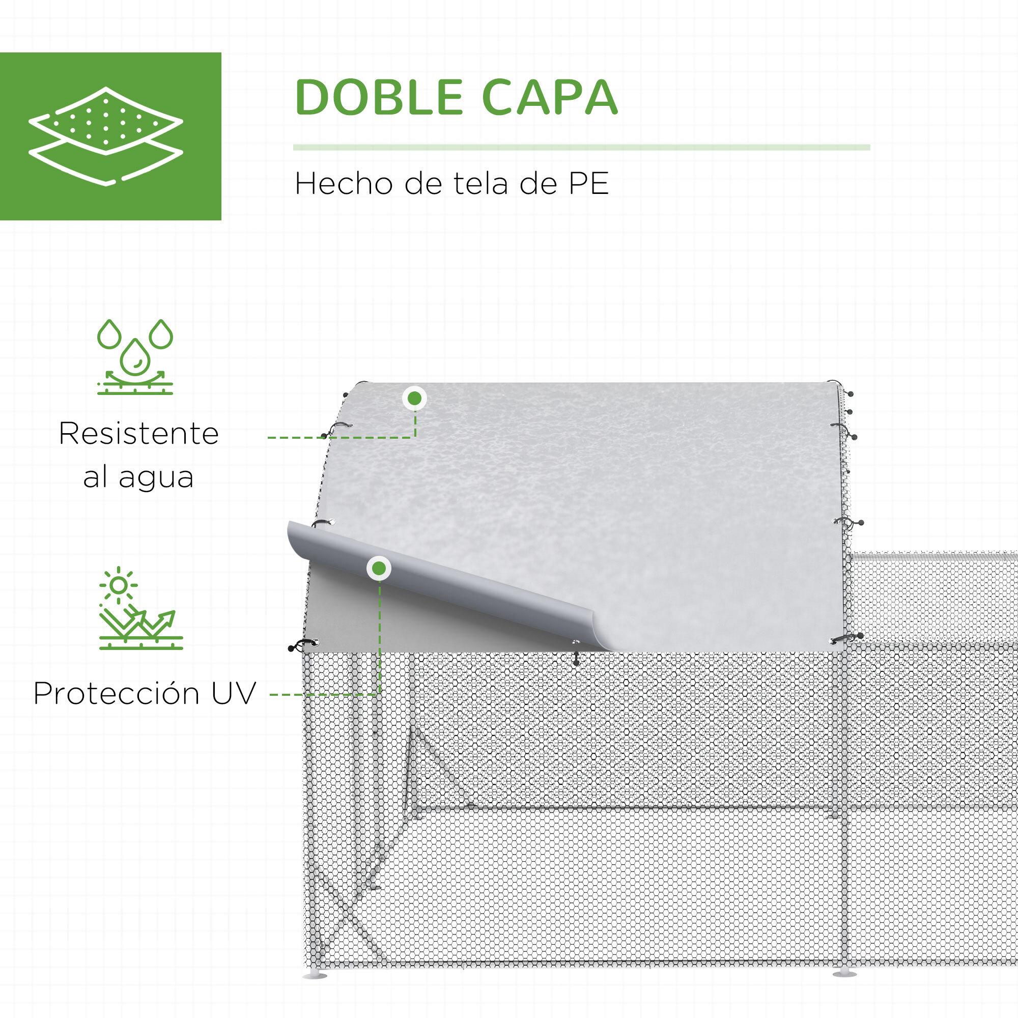 Gallinero Exterior Grande 380x280x195 cm Jaula para 10-12 Gallinas de Acero Galvanizado con 2 Pisos Cubierta de Tejado Puerta Corral para Pollos Conejos Patos Plata