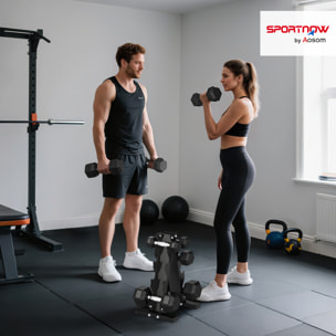 Juego de Mancuernas de 8 Piezas 50 kg, Mancuernas Hexagonales 2x2kg, 2x5kg, 2x8kg, 2x10kg, con Soporte de Almacenamiento y Mango Antideslizante para Entrenamiento en Casa Gimnasio, Negro