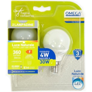 OMEGA Set 6 Pezzi Sfera LED P45 4W 4000K E14