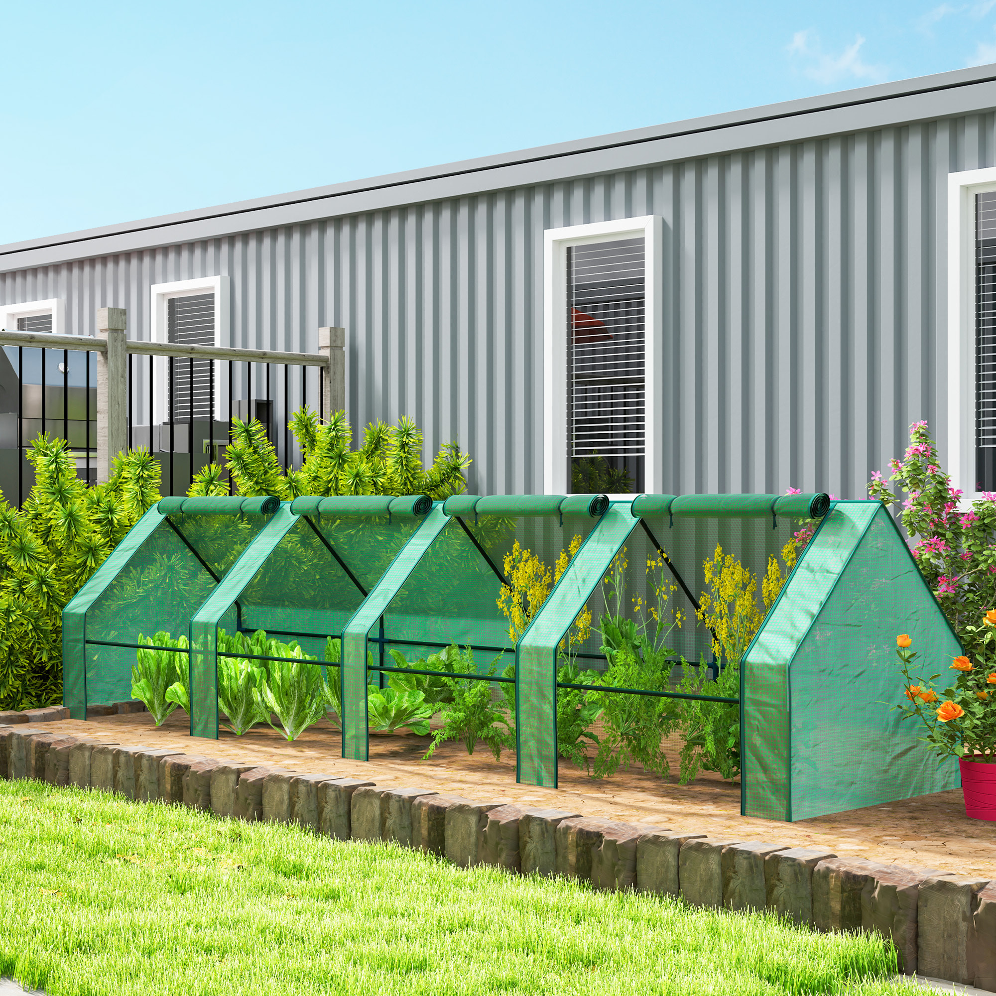 Mini Serre tunnel de Jardin - 4 fenêtres avec Zip enroulables - Acier PE 140 g/m² Anti-UV - 360x90x90cm - Vert