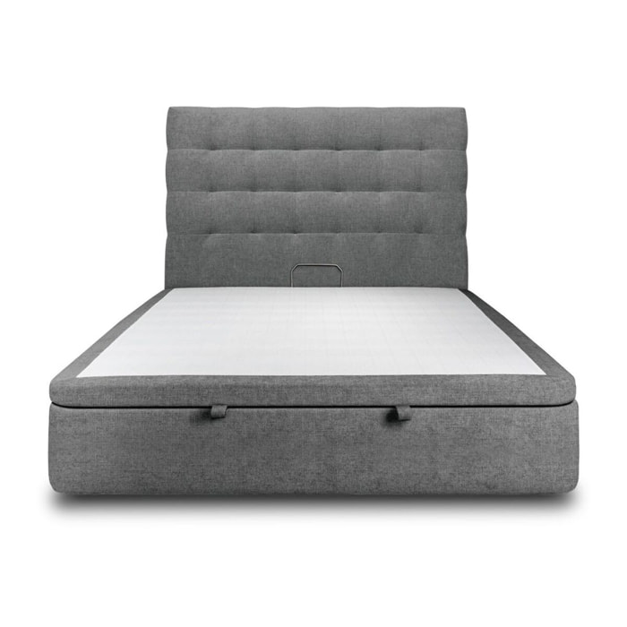 Lit avec sommier et tête de lit capitonnée - Toile nattée - Adapté à tous les matelas, montage rapide - Hauteur Totale : 39cm - Finition soignée