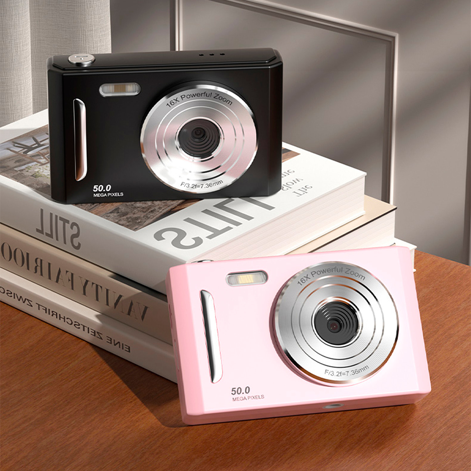 Fotocamera per bambini M26 per foto e video con flash. 50 mpx e video FHD. Zoom digitale 16x, fotocamera posteriore per selfie, giochi incorporati.