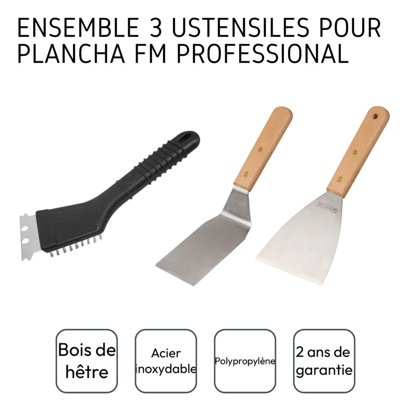 Ensemble 3 ustensiles professionnels pour plancha FM Professional