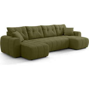 Canapé panoramique convertible 6 places en tissu chenille - ALBA