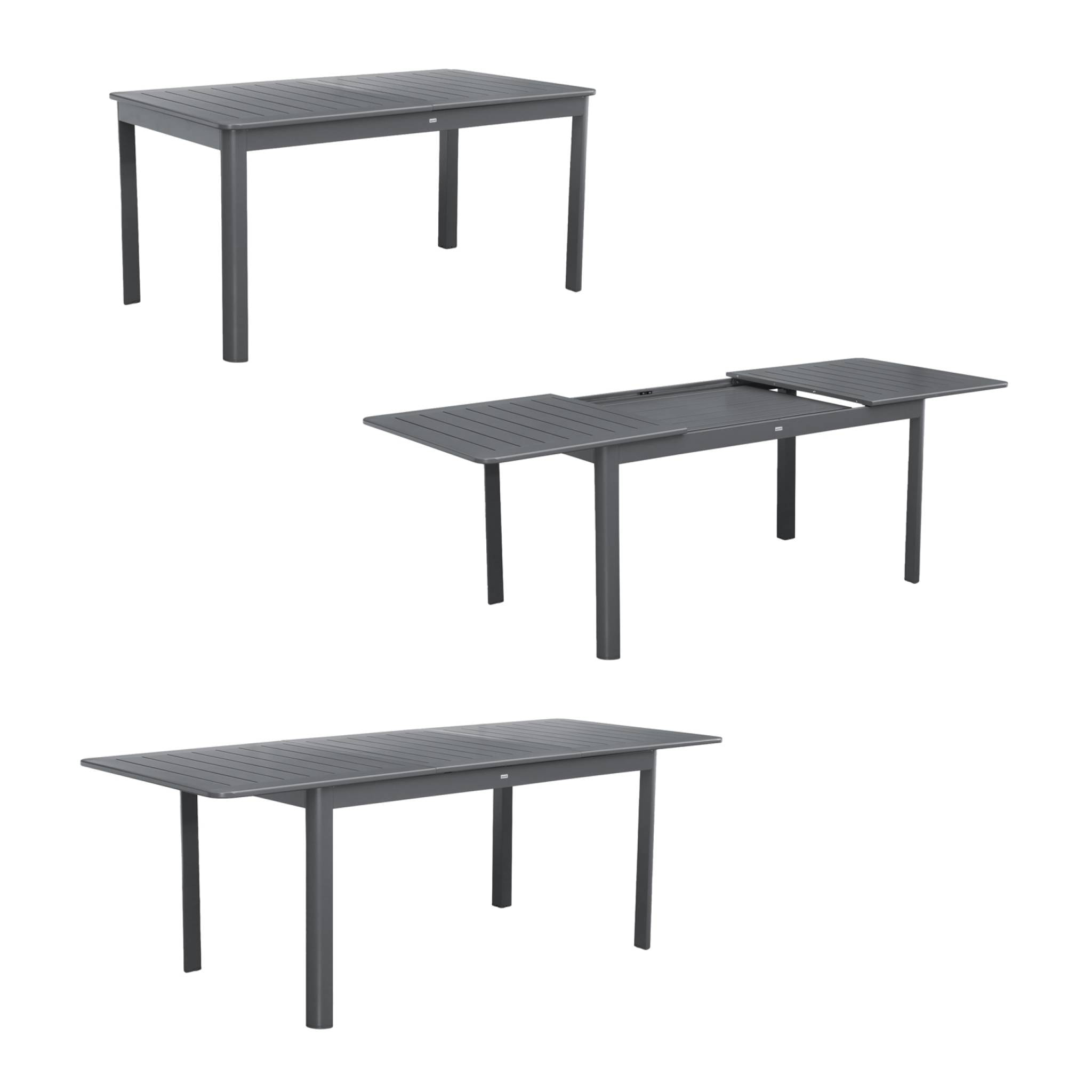 Table de jardin anthracite SEATTLE extensible aluminium. 6 places. 155 / 218.5 x 89 x 75 cm