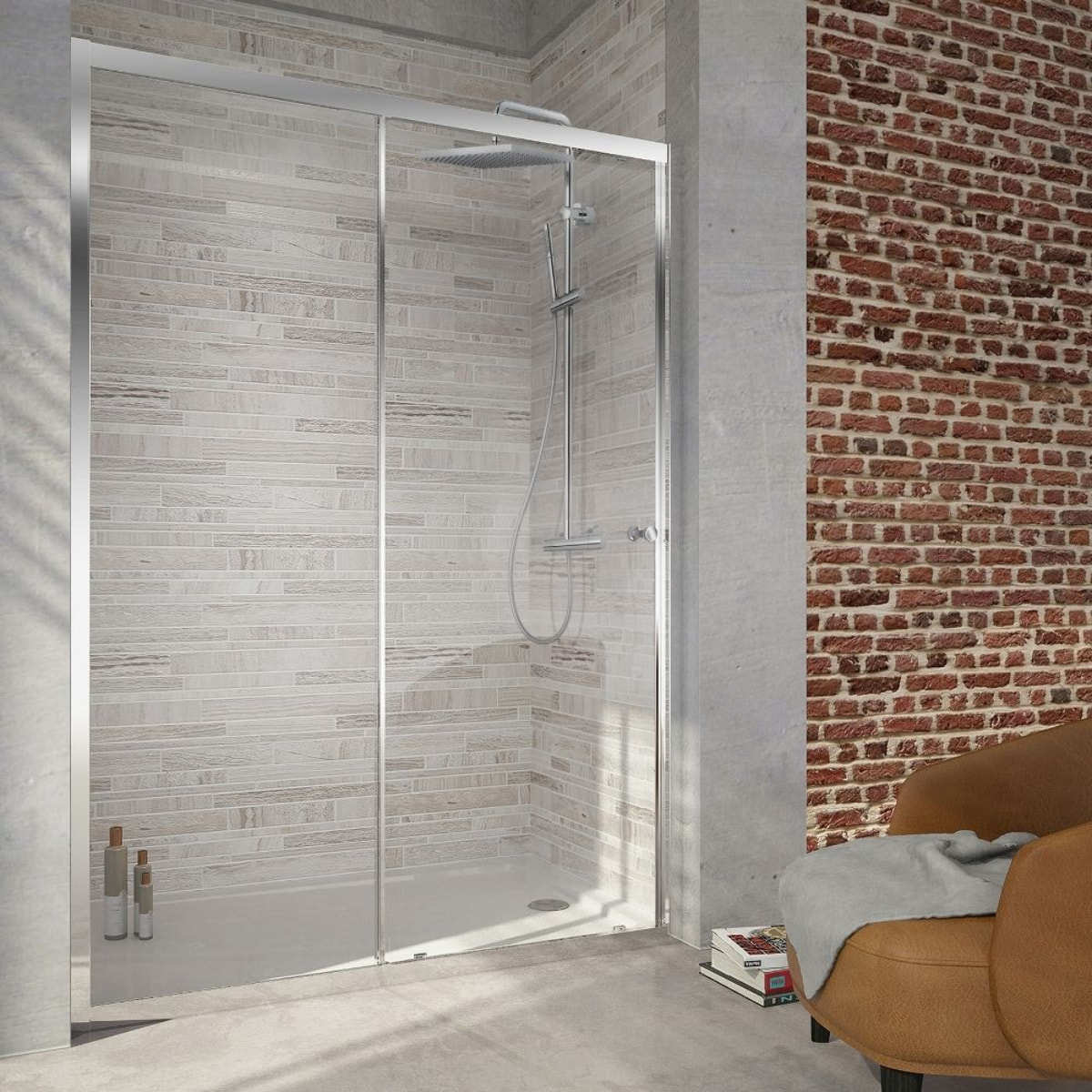 Receveur douche Ipso 100 x 80 cm + paroi coulissante niche + colonne douche Brigitte