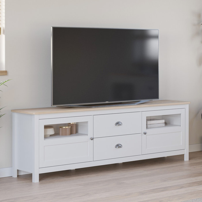 Meuble TV 2 portes 2 tiroirs en bois - MACHA