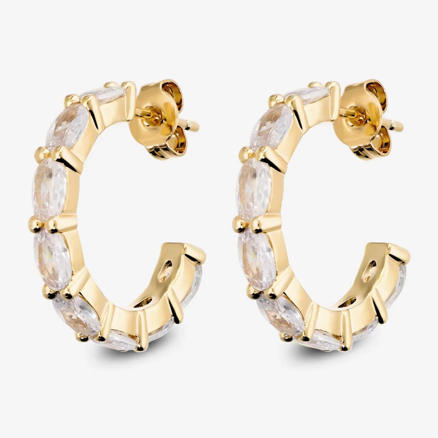 Orecchini a Semicerchio con Cubic Zirconia placcati Rodio