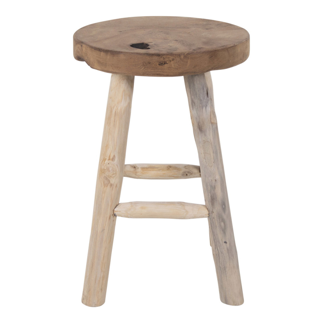 Sgabello Badia in teak naturale a 4 gambe, ø30 x 45 cm