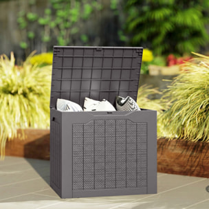 Coffre de jardin 93L dim. 56 x 41 x 50 cm effet rotin et bois brun