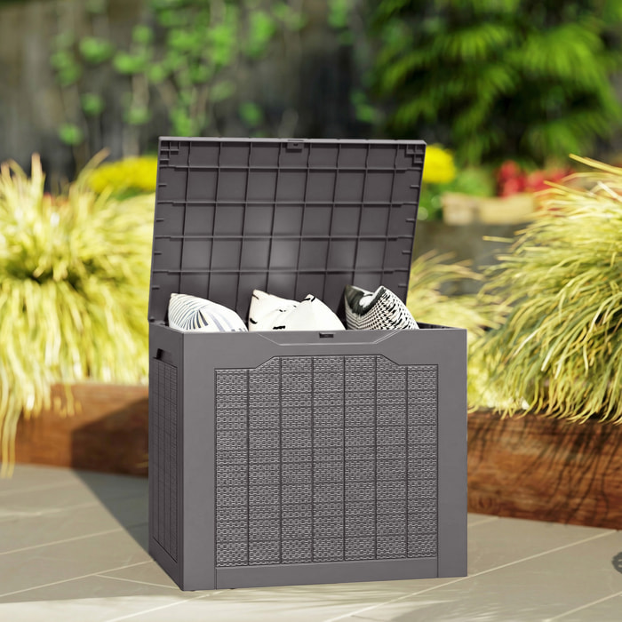 Coffre de jardin 93L dim. 56 x 41 x 50 cm effet rotin et bois brun