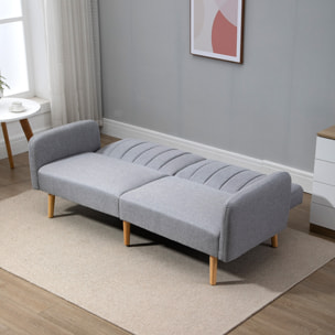 Sofá Cama de 2 Plazas Tela con Respaldo Ajustable en 3 Posiciones Reposabrazos Desmontables y Patas de Madera Sofá Doble Moderno para Salón Oficina 173x75x73 cm Gris