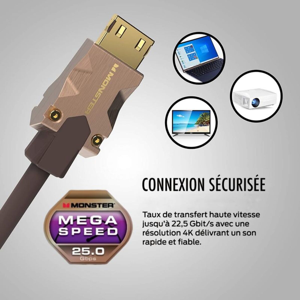 Câble HDMI MONSTERCABLE M2000 UHD 4K HDR10+ 25GBPS 5M