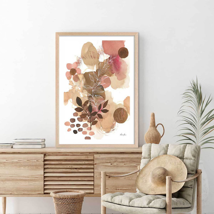 Affiche Bonheur floral Affiche + cadre en bois - Chêne